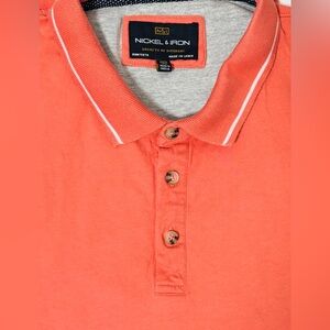 NICKEL & IRON Coral Short Sleeve Polo,White Trim Collar & Sleeves Size XL